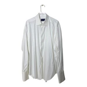 David Donahue Mens White Paisley Dress Shirt 100% Cotton Size 17